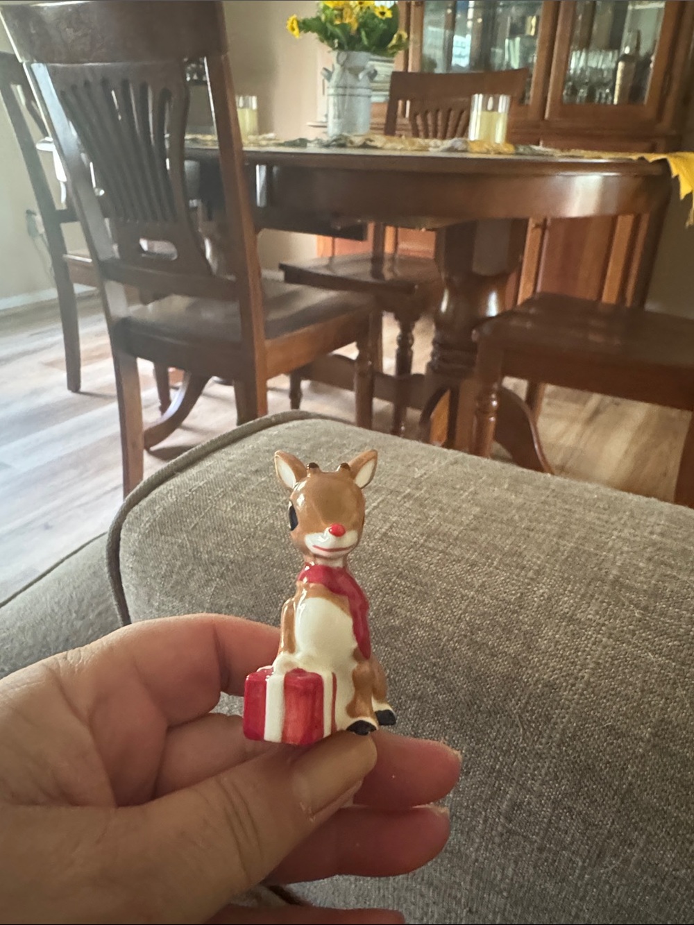 Nora Fleming Brown and Red Ceramic Reindeer Ornament